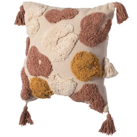 Deerlux 16" Cotton Throw Pillow Cover with Tufted Broken Circle Pattern and Side Tassels with Filler QI004306.CE.K